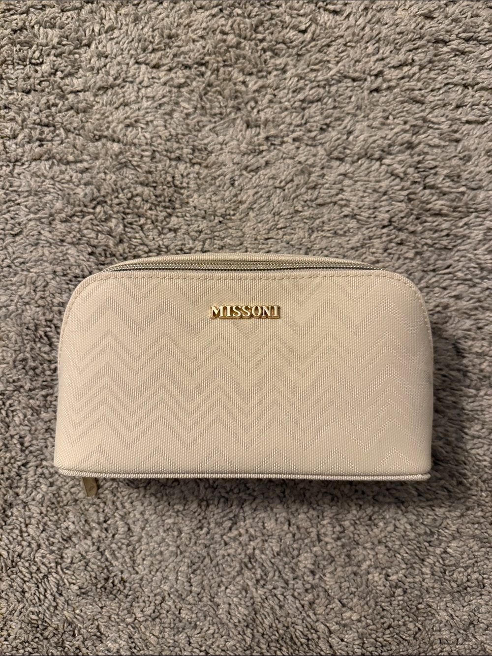 Missoni Neutral Beige Chevron Cosmetic Case with Gold Logo